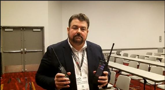 Sonim: Bob Escalle demonstrates capabilities of SLED, enabling LMR comms with a rugged LTE device