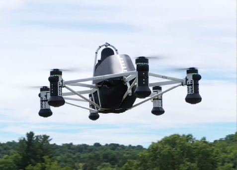 Electric flying vehicle lands, takes off on water